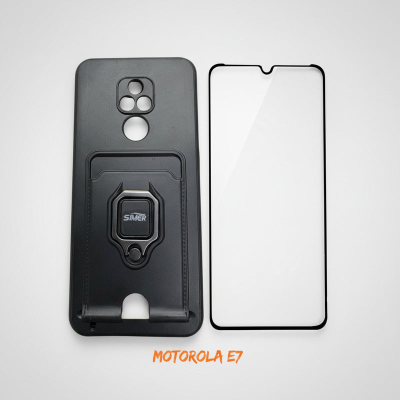 Funda Motorola Moto E7 Mica Cristal Templado Incluida Negro