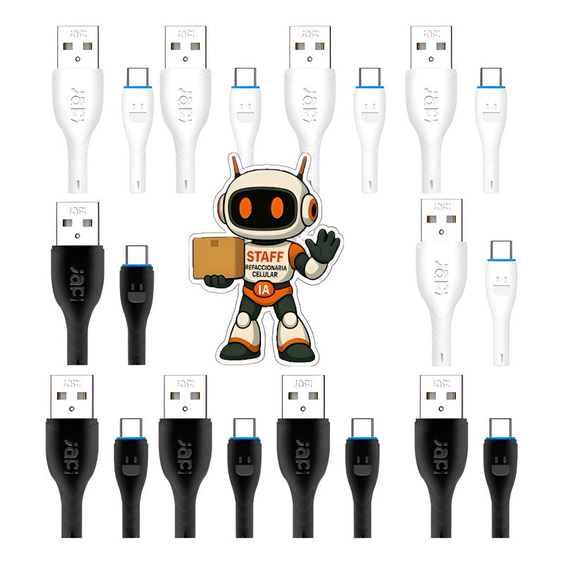 Cables Usb A Tipo C 2mt 3a Alta Calidad Paq 10 Pzas Negro