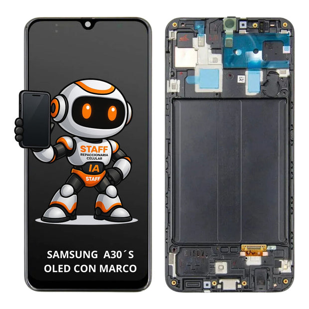 Pantalla Samsung A30s A307 Oled Con Marco Calidad Premium Negro