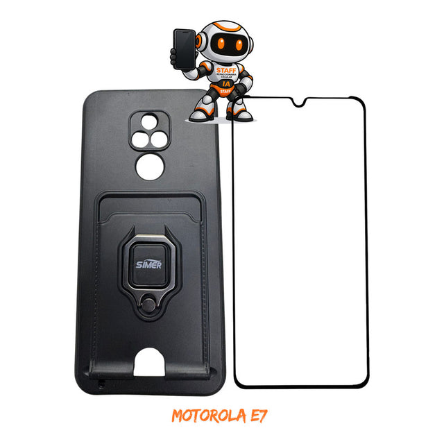 Funda Motorola Moto E7 Mica Cristal Templado Incluida Negro