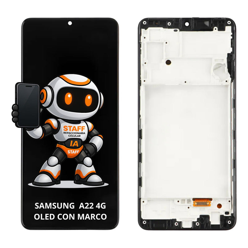 Pantalla Samsung A22 4g Oled C/ Marco Calidad Premium Negro