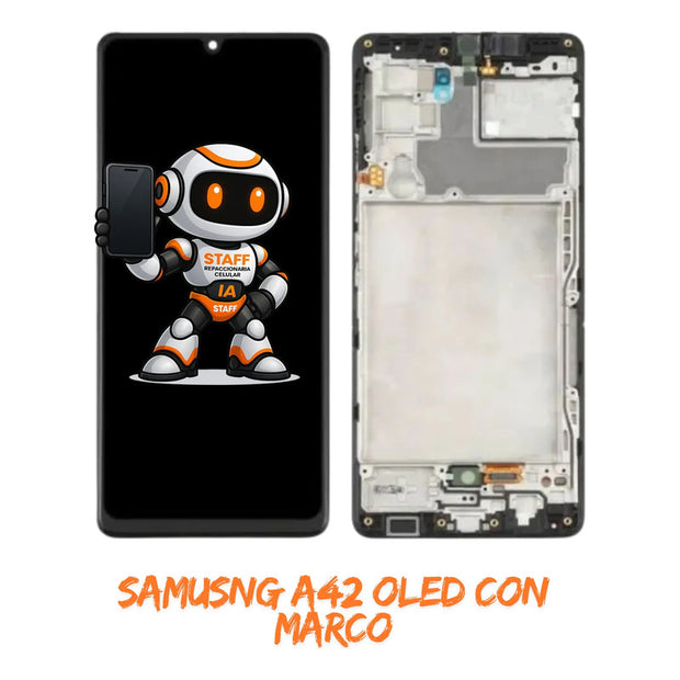 Pantalla Samsung A42 Oled Con Marco Negro Negro