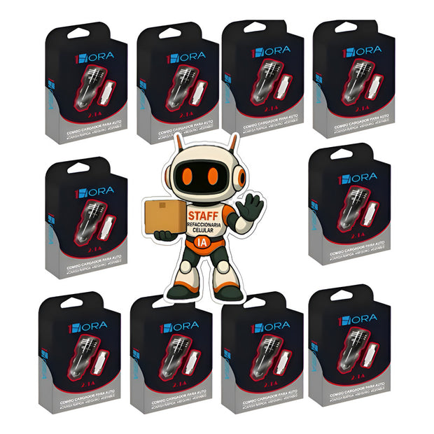 Cargador Coche V8 2.1a 1 Hora Paq 10 Pzas Calidad Premium Negro