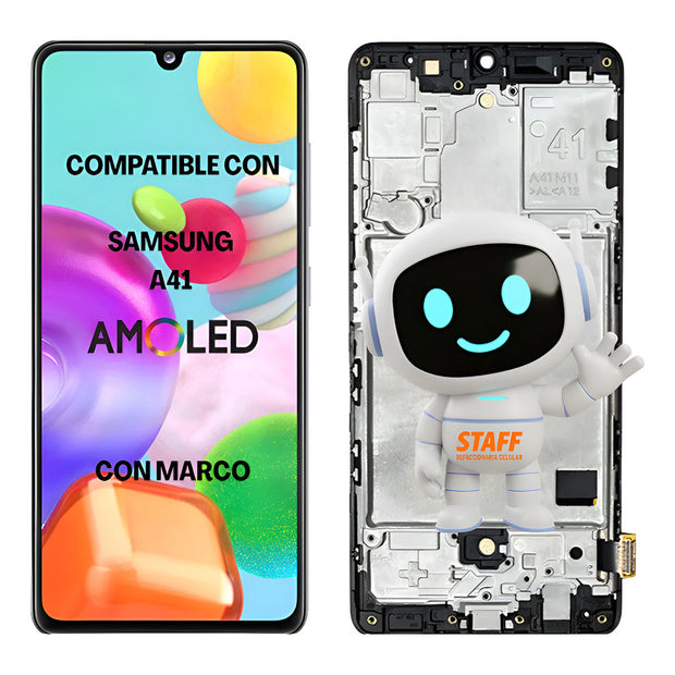 Pantalla Display Amoled Premium Para Samsung A41 Con Marco Negro