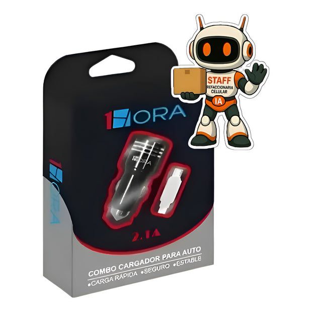 Cargador 1hora Automovil 2.1a Carga Rapida Doble Usb Coche Negro