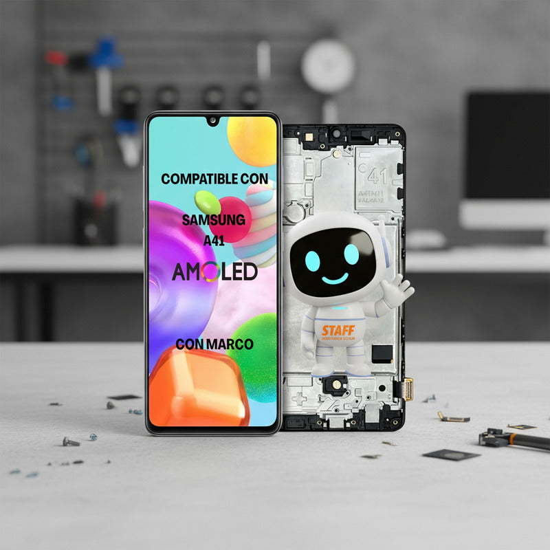 Pantalla Display Amoled Premium Para Samsung A41 Con Marco Negro