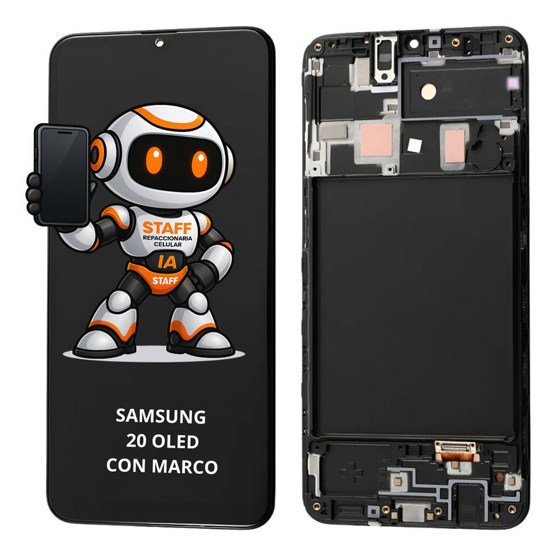 Pantalla Samsung A20 Oled Con  Marco A205 Calidad Premium Negro